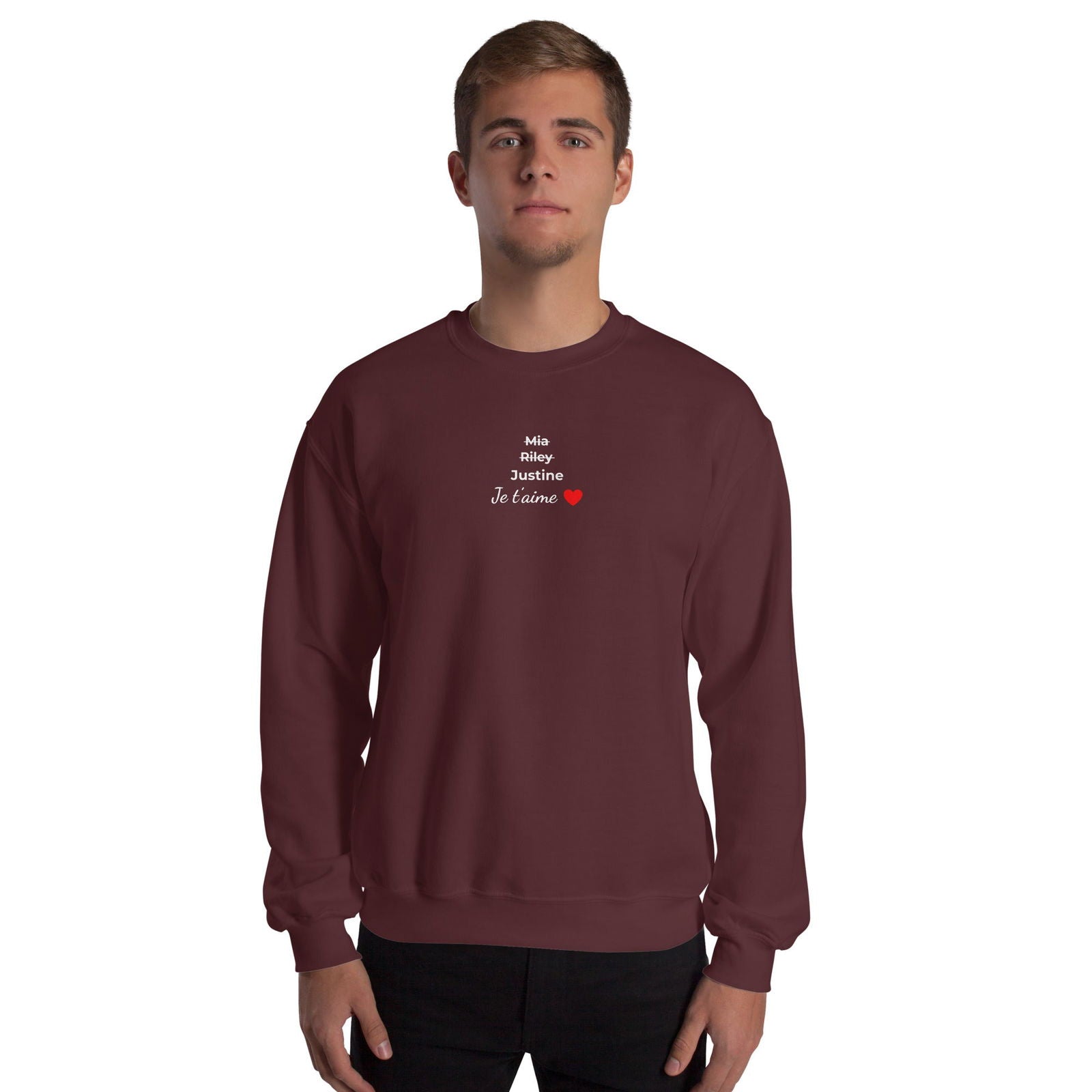 Sweat unisexe col rond personnalisable prénoms barrés femmes je t'aime - foncé - Sedurro