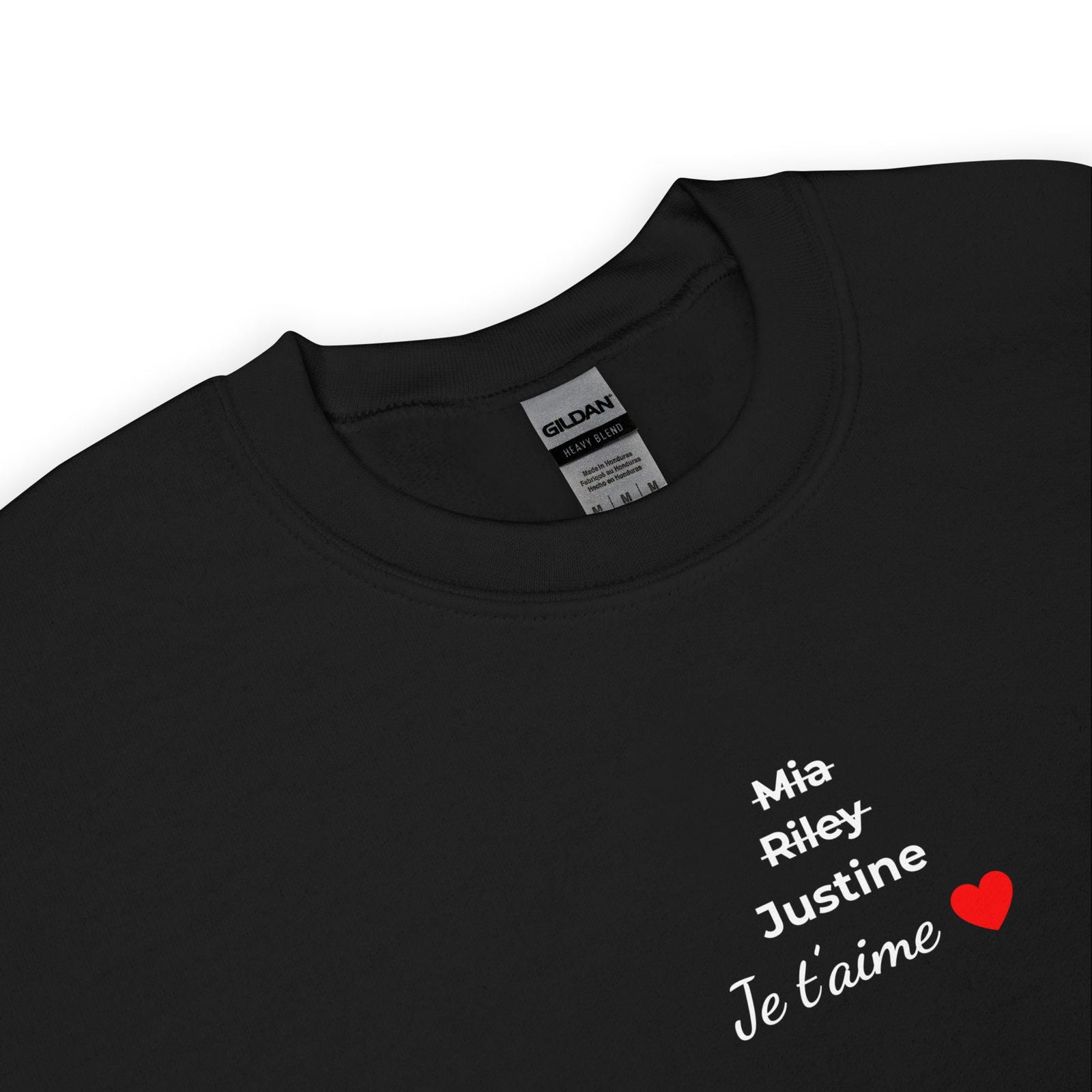 Sweat unisexe col rond personnalisable prénoms barrés femmes je t'aime - foncé - Sedurro
