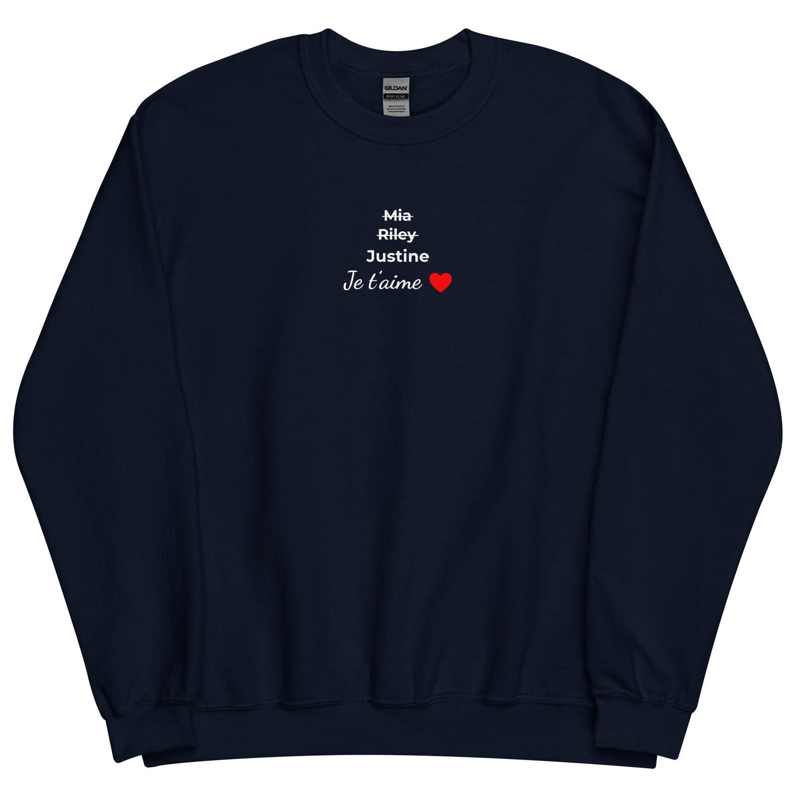 Sweat unisexe col rond personnalisable prénoms barrés femmes je t'aime - foncé - Sedurro