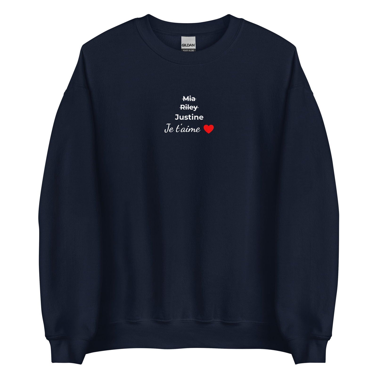 Sweat unisexe col rond personnalisable prénoms barrés femmes je t'aime - foncé - Sedurro