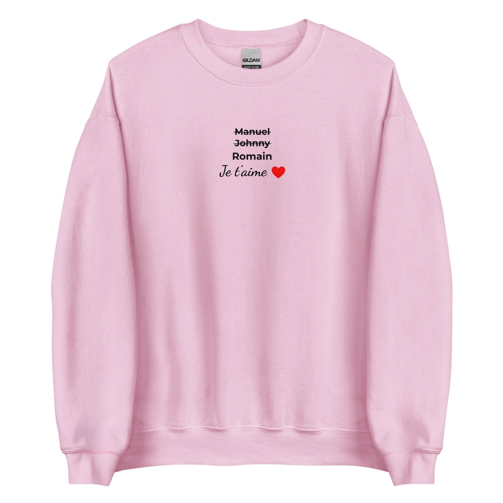 Sweat unisexe col rond personnalisable prénoms barrés hommes je t'aime - clair Rose Clair - Sedurro