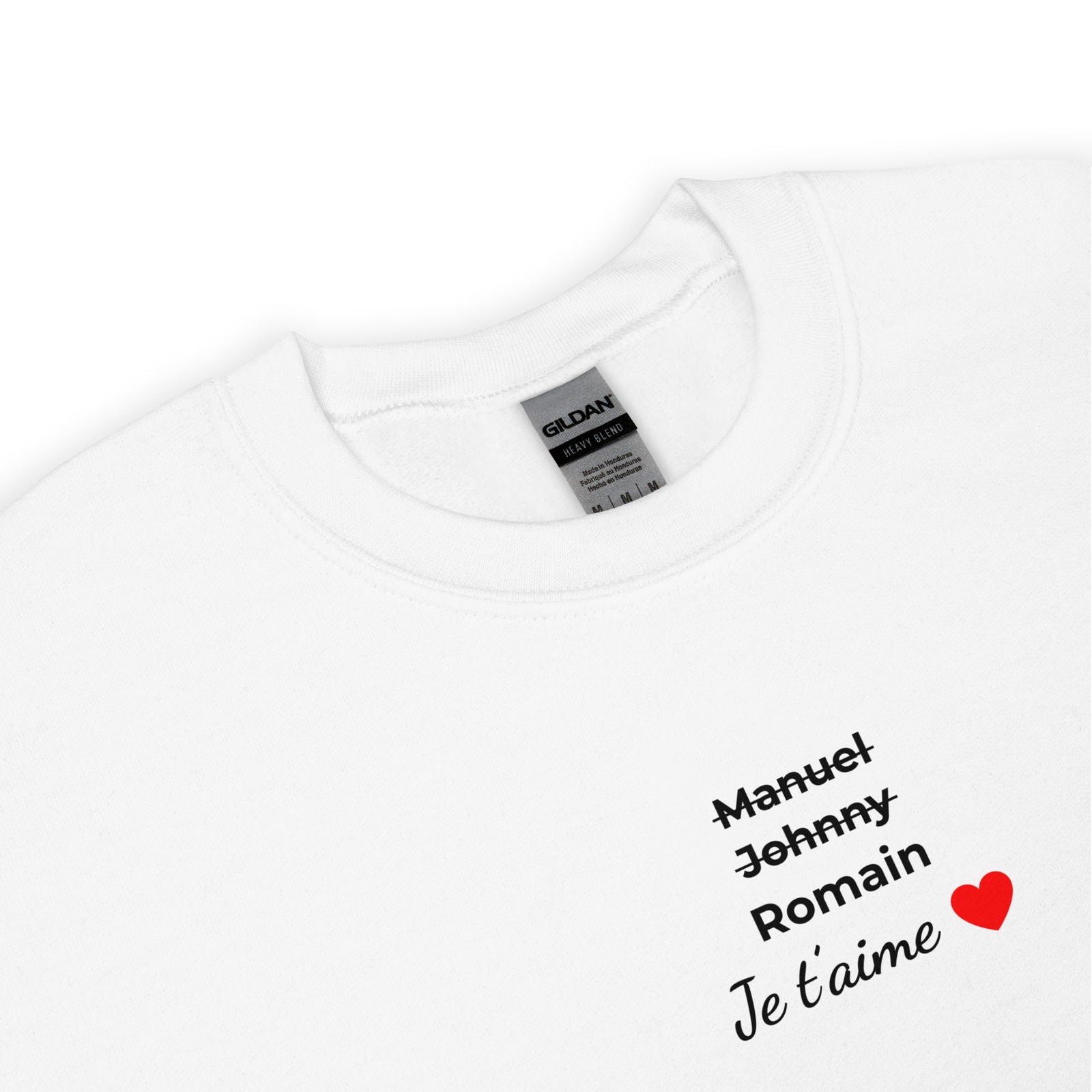 Sweat unisexe col rond personnalisable prénoms barrés hommes je t'aime - clair - Sedurro