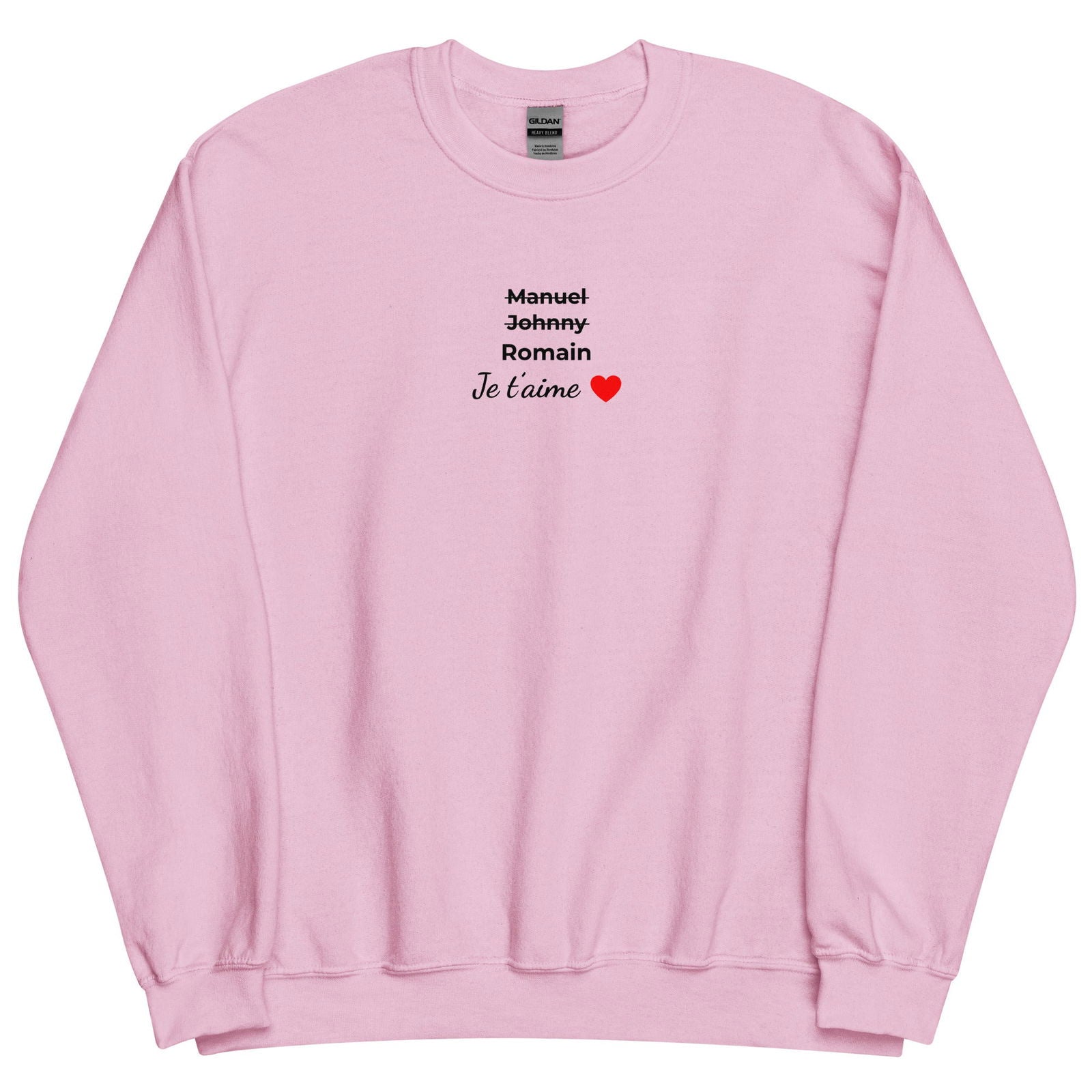 Sweat unisexe col rond personnalisable prénoms barrés hommes je t'aime - clair - Sedurro