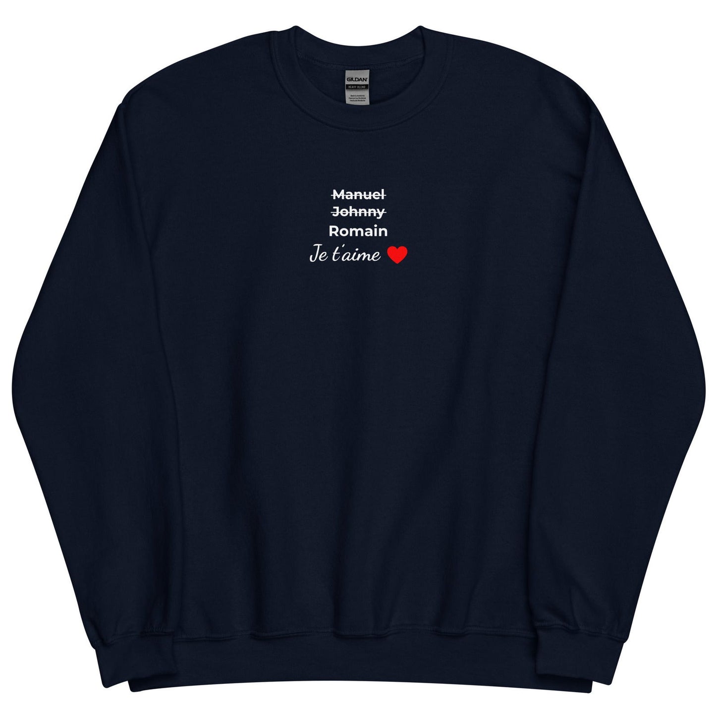 Sweat unisexe col rond personnalisable prénoms barrés hommes je t'aime - foncé - Sedurro