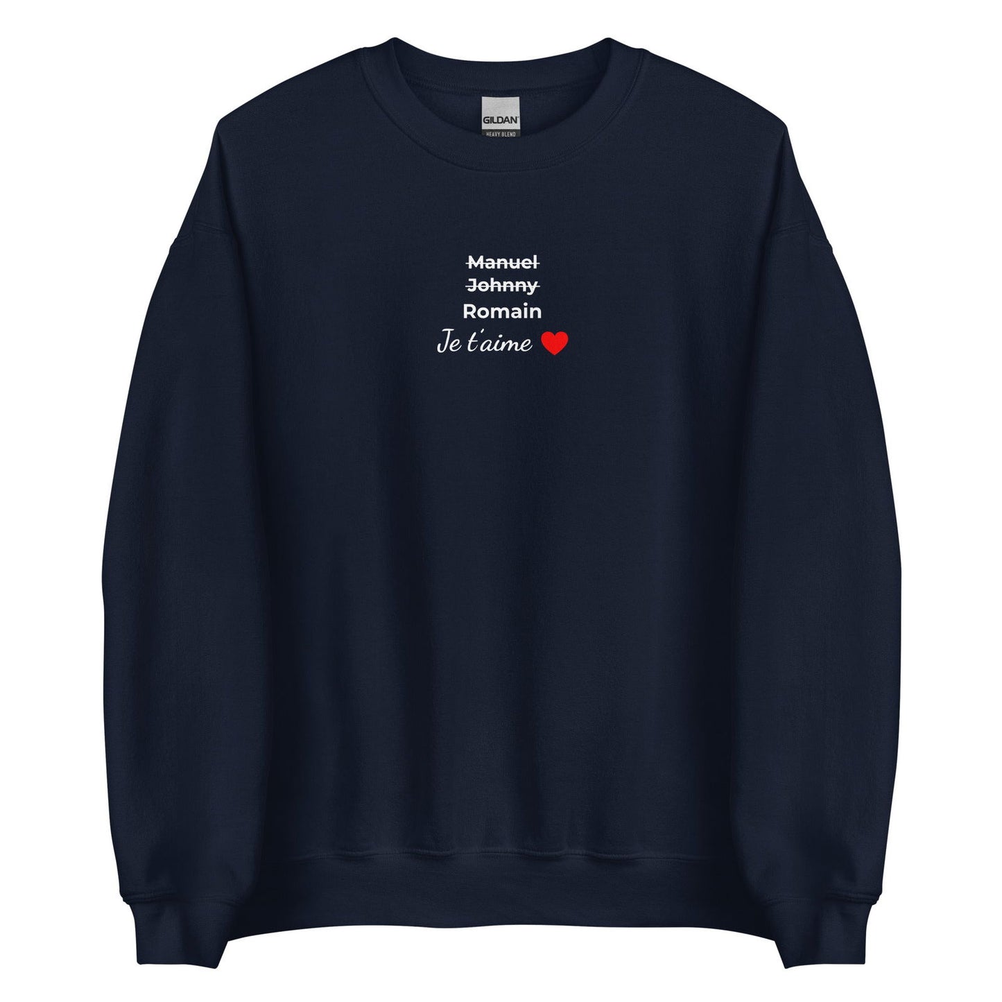 Sweat unisexe col rond personnalisable prénoms barrés hommes je t'aime - foncé Bleu Marine - Sedurro