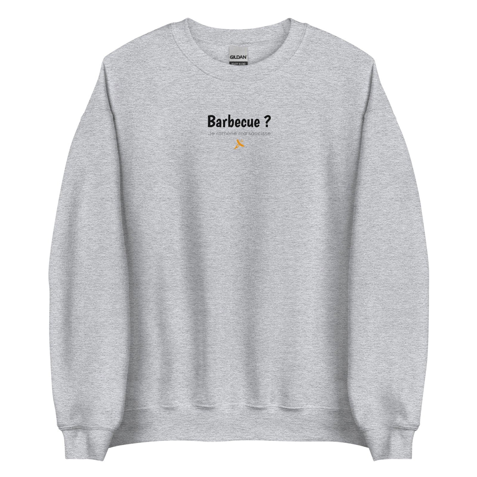 Sweat unisexe col rond Barbecue je ramène ma saucisse Gris Sport - Sedurro
