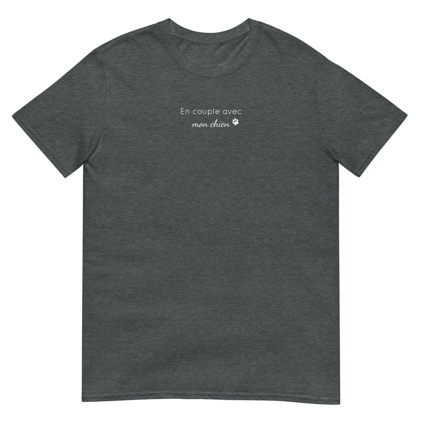 T-shirt unisexe En couple avec mon chien Gris Foncé Chiné - Sedurro