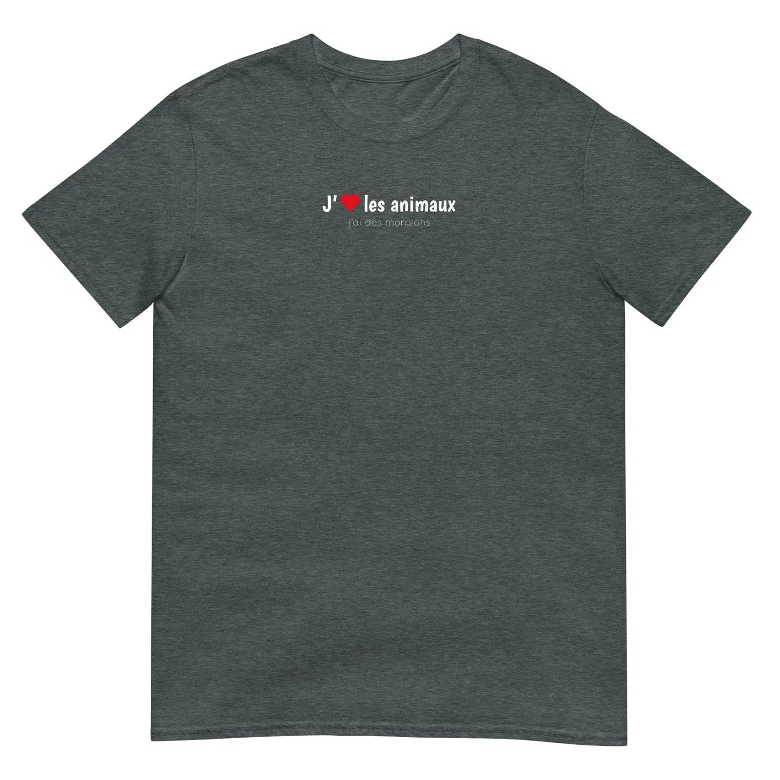 T-shirt unisexe J'aime les animaux j'ai des morpions Gris Foncé Chiné - Sedurro