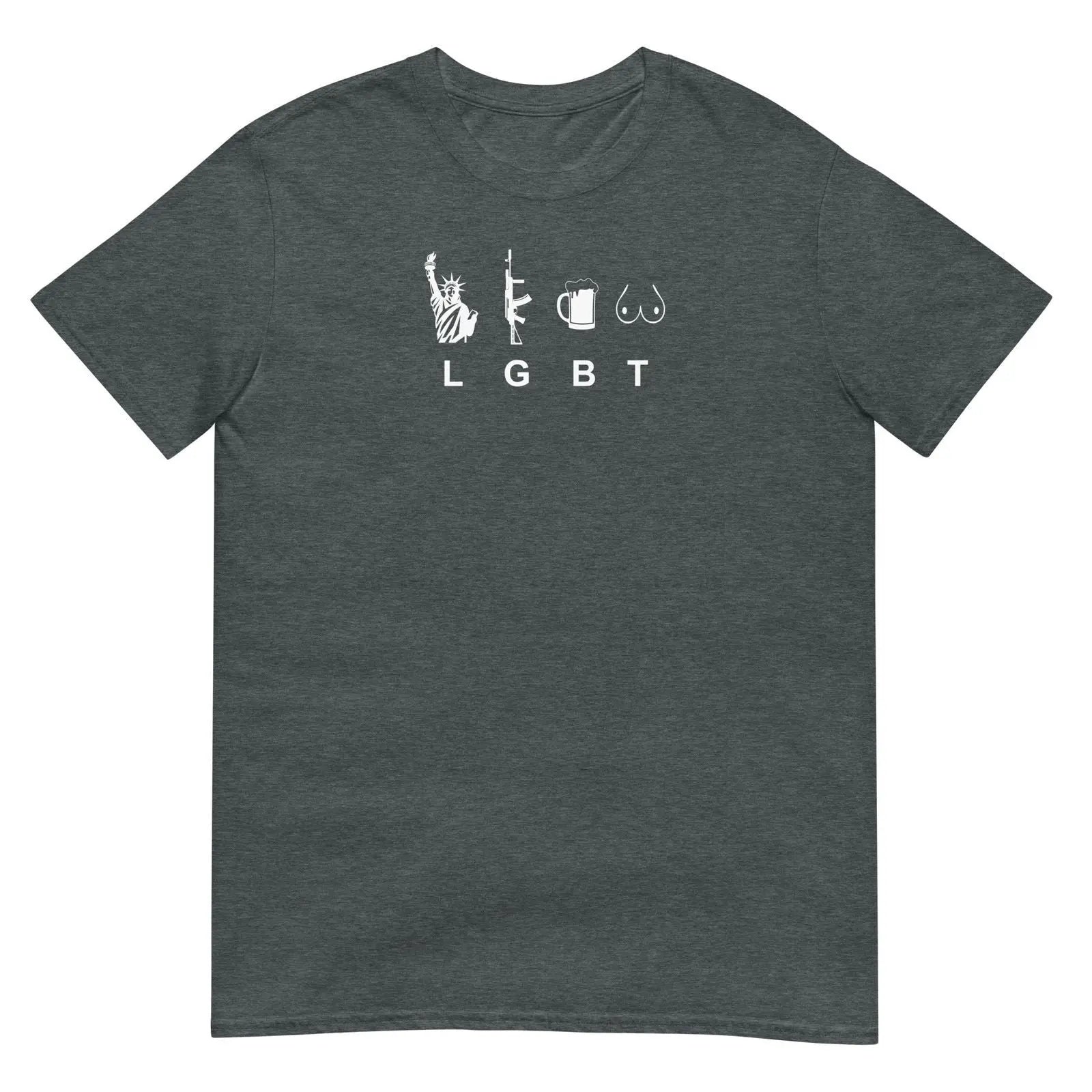 T-shirt unisexe LGBT liberty gun beer tits Gris Foncé Chiné - Sedurro