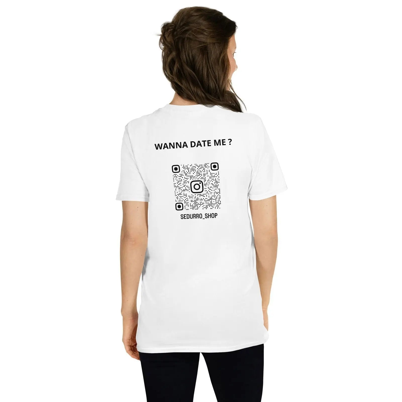 T-shirt unisexe personnalisable QR code Instagram dos - Wanna date me - clair - Sedurro