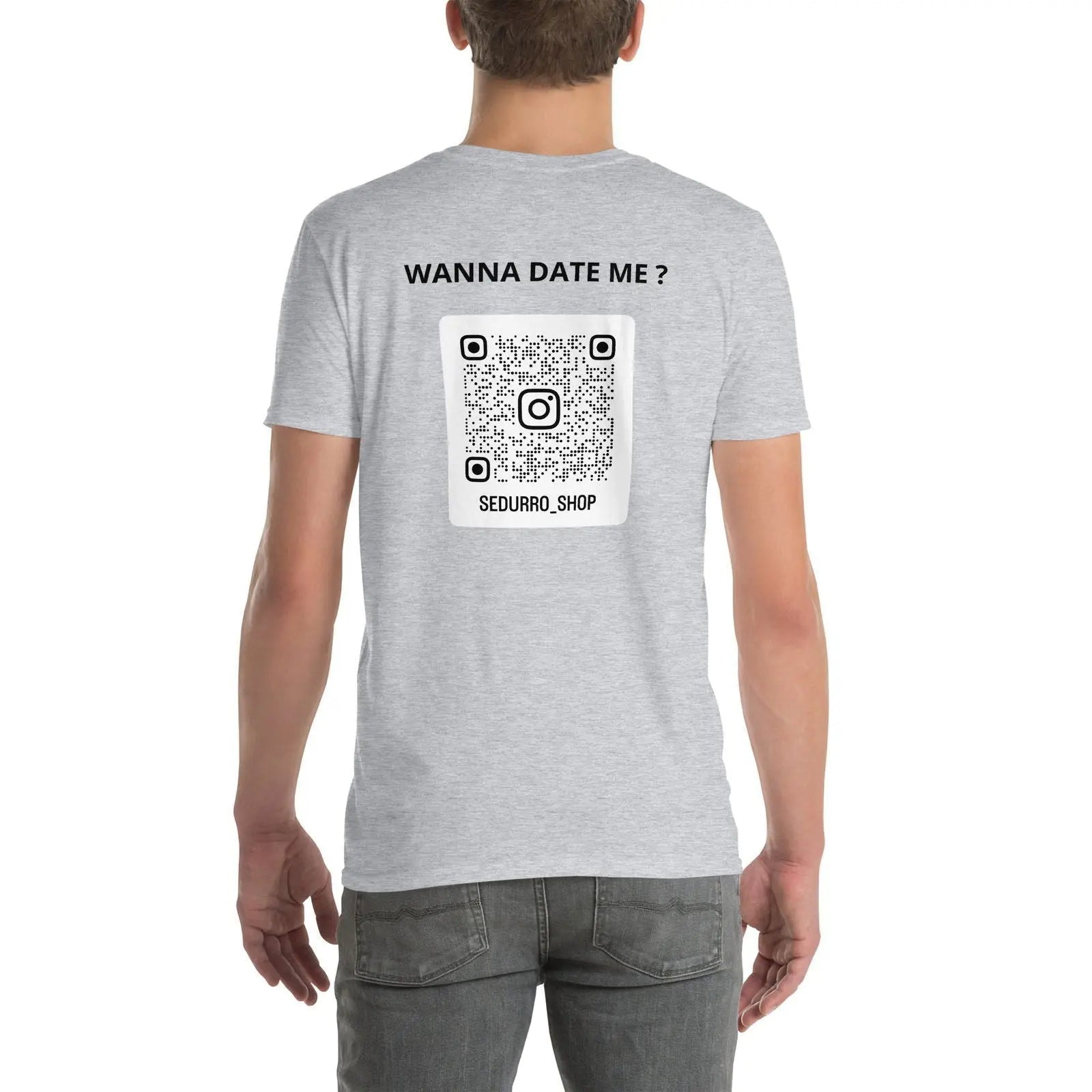T-shirt unisexe personnalisable QR code Instagram dos - Wanna date me - clair Gris Sport - Sedurro