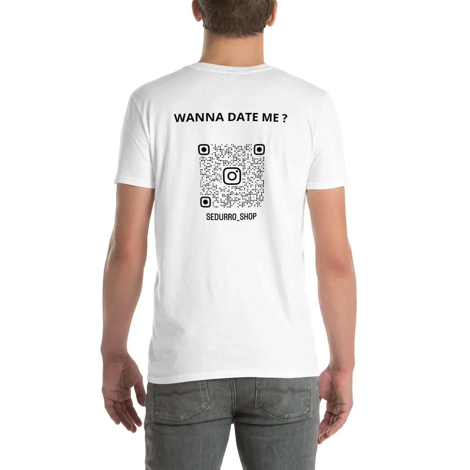 T-shirt unisexe personnalisable QR code Instagram dos - Wanna date me - clair Blanc - Sedurro