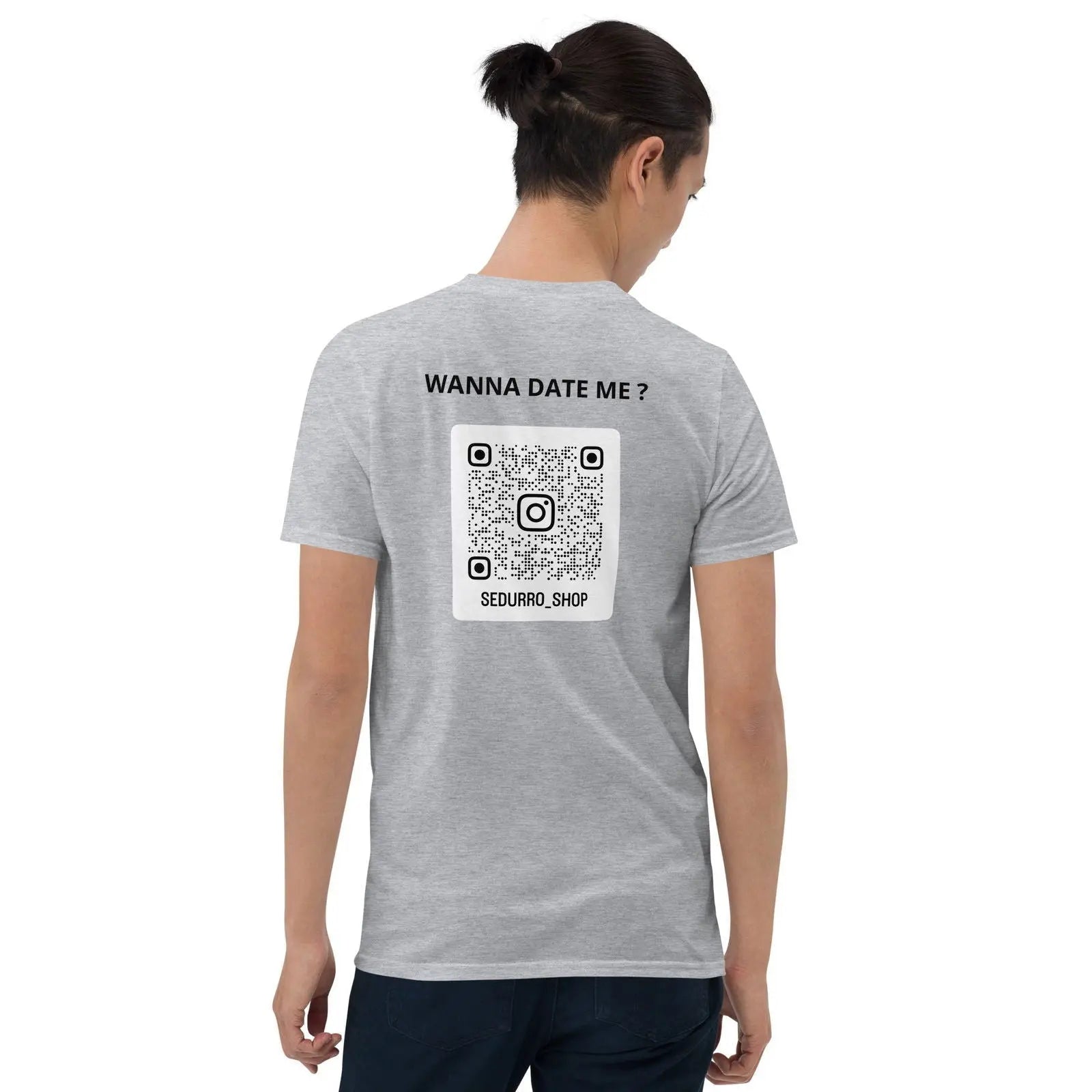 T-shirt unisexe personnalisable QR code Instagram dos - Wanna date me - clair - Sedurro