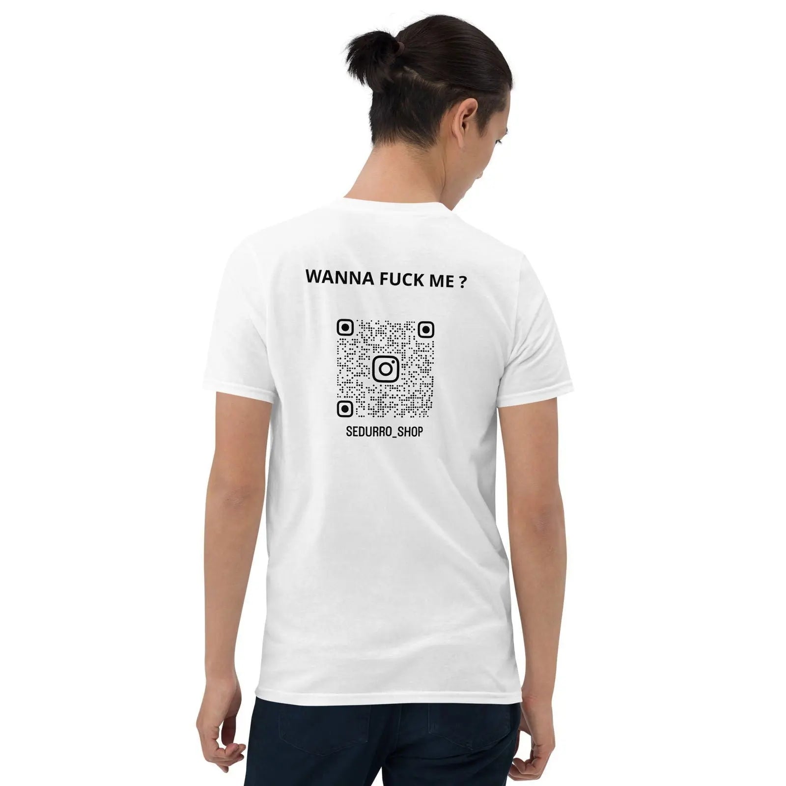 T-shirt unisexe personnalisable QR code Instagram dos - Wanna fuck me - clair - Sedurro