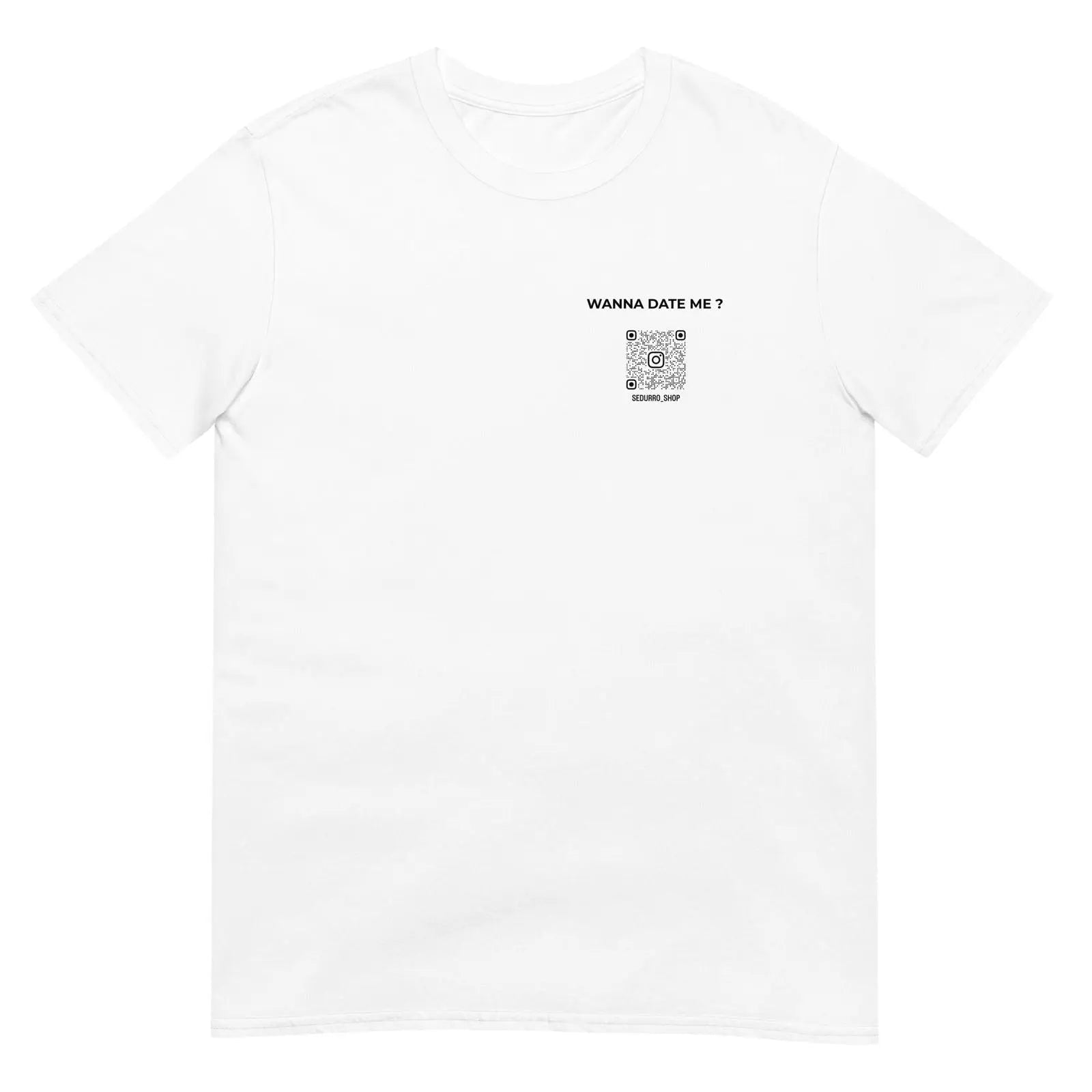 T-shirt unisexe personnalisable QR code Instagram poitrine - Wanna date me - clair Blanc - Sedurro