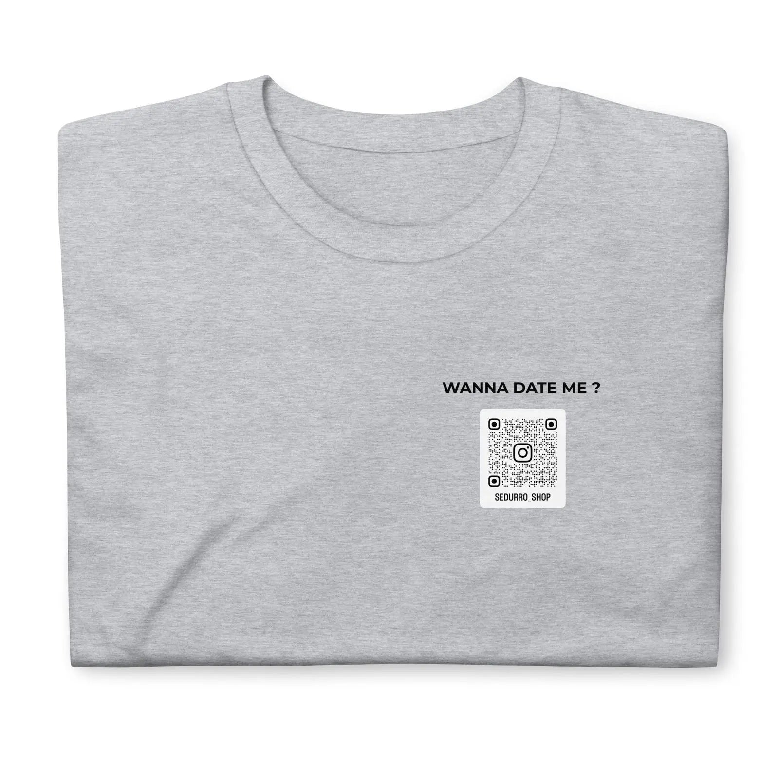 T-shirt unisexe personnalisable QR code Instagram poitrine - Wanna date me - clair - Sedurro