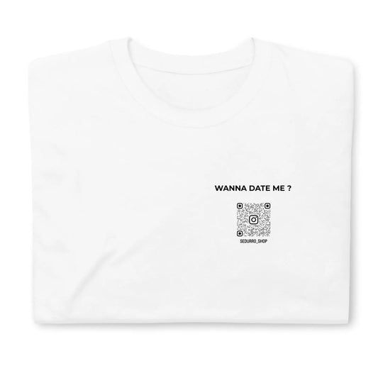T-shirt unisexe personnalisable QR code Instagram poitrine - Wanna date me - clair - Sedurro