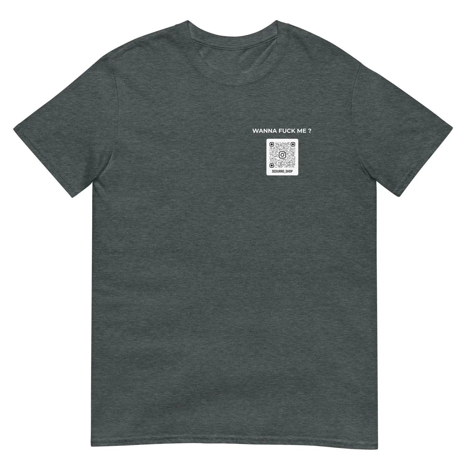 T-shirt unisexe personnalisable QR code Instagram poitrine - Wanna fuck me - foncé Gris Foncé Chiné - Sedurro