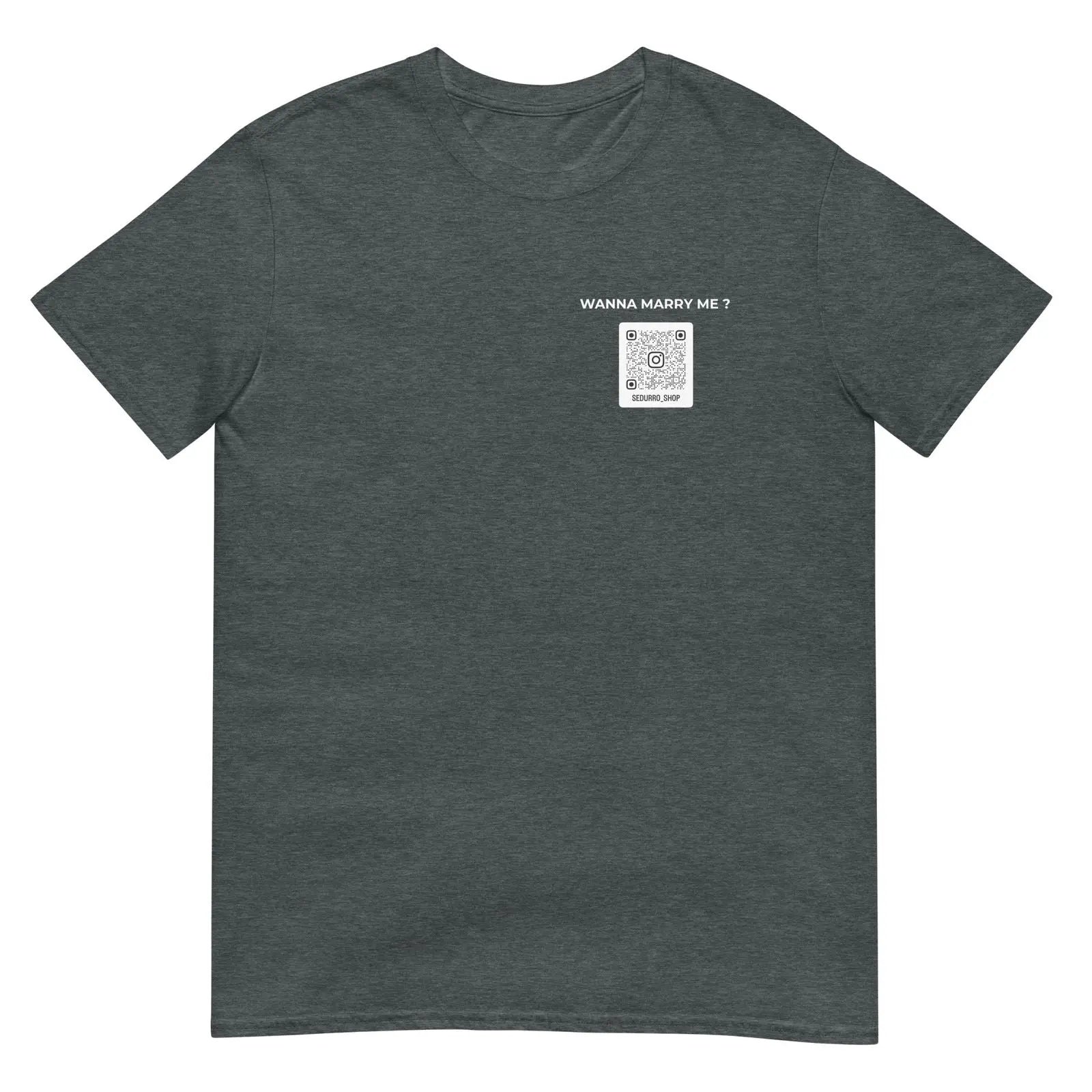 T-shirt unisexe personnalisable QR code Instagram poitrine - Wanna marry me - foncé Gris Foncé Chiné - Sedurro