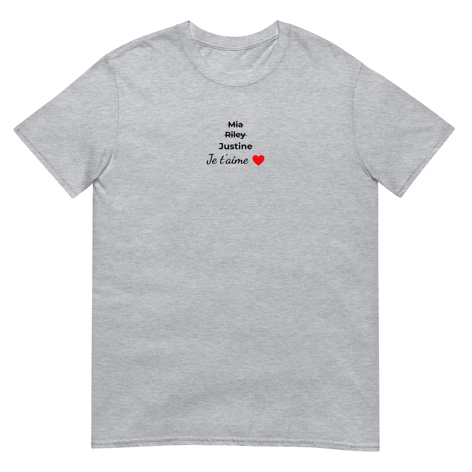 T-shirt unisexe personnalisable prénoms barrés femmes je t'aime - clair - Sedurro