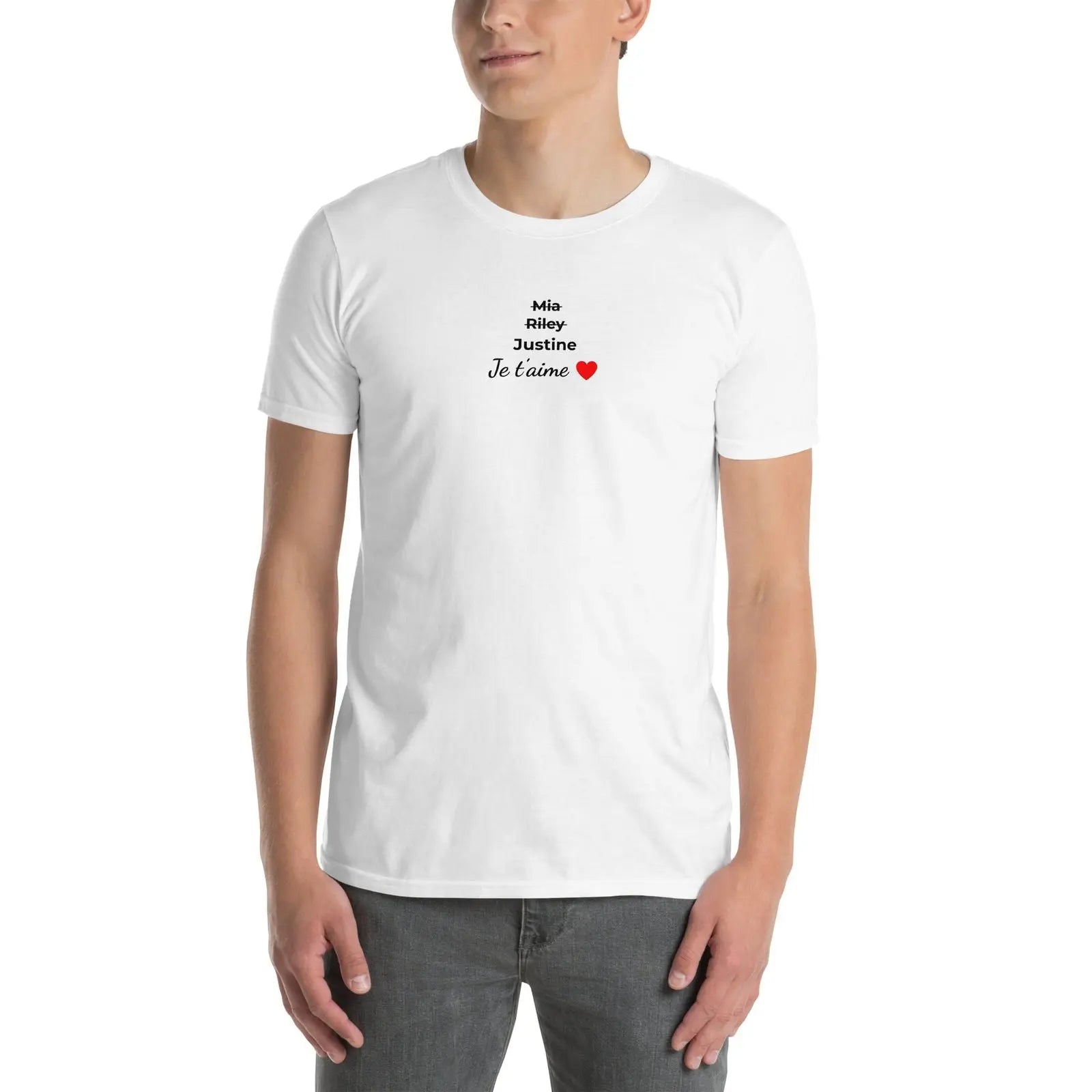 T-shirt unisexe personnalisable prénoms barrés femmes je t'aime - clair - Sedurro