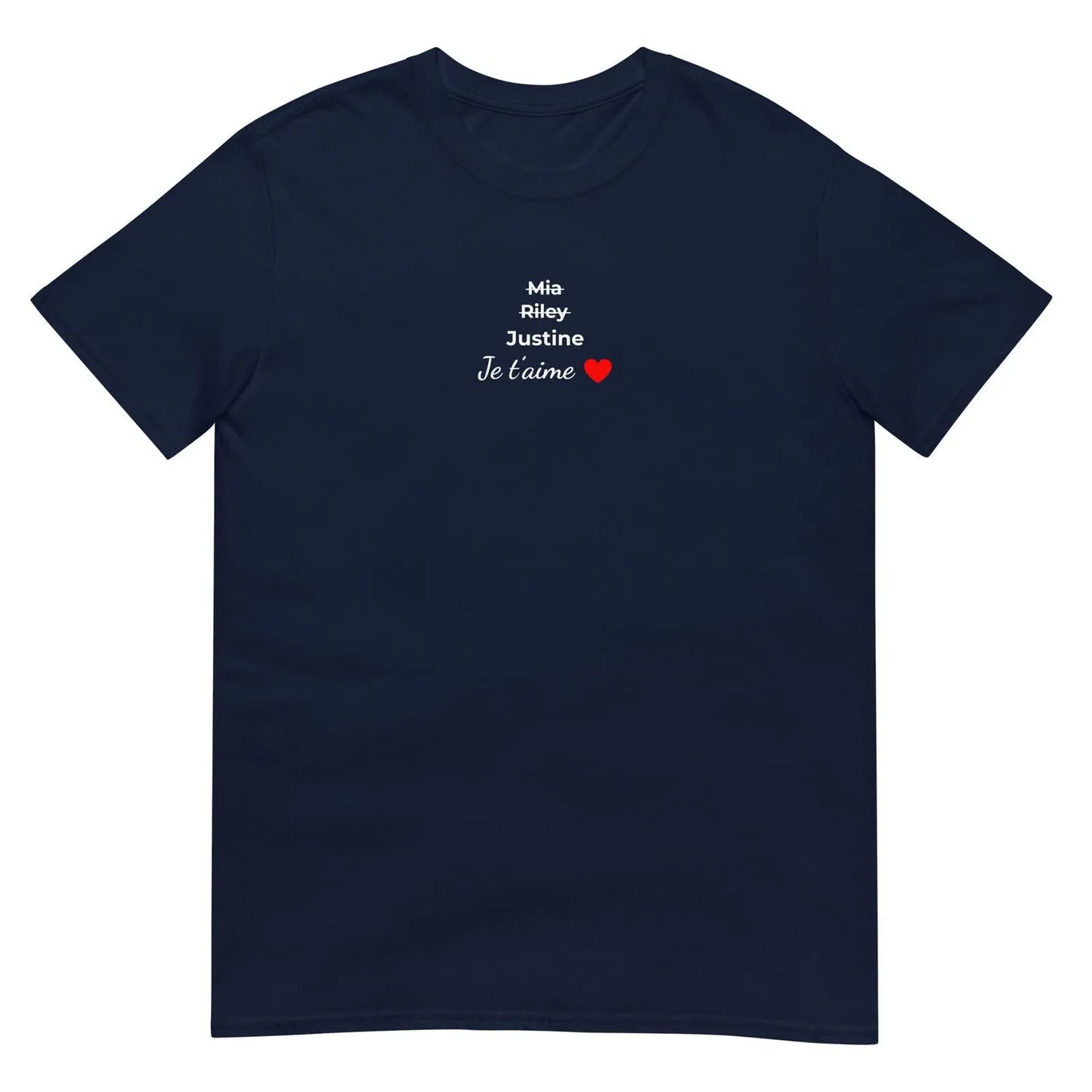 T-shirt unisexe personnalisable prénoms barrés femmes je t'aime - foncé Bleu Marine - Sedurro
