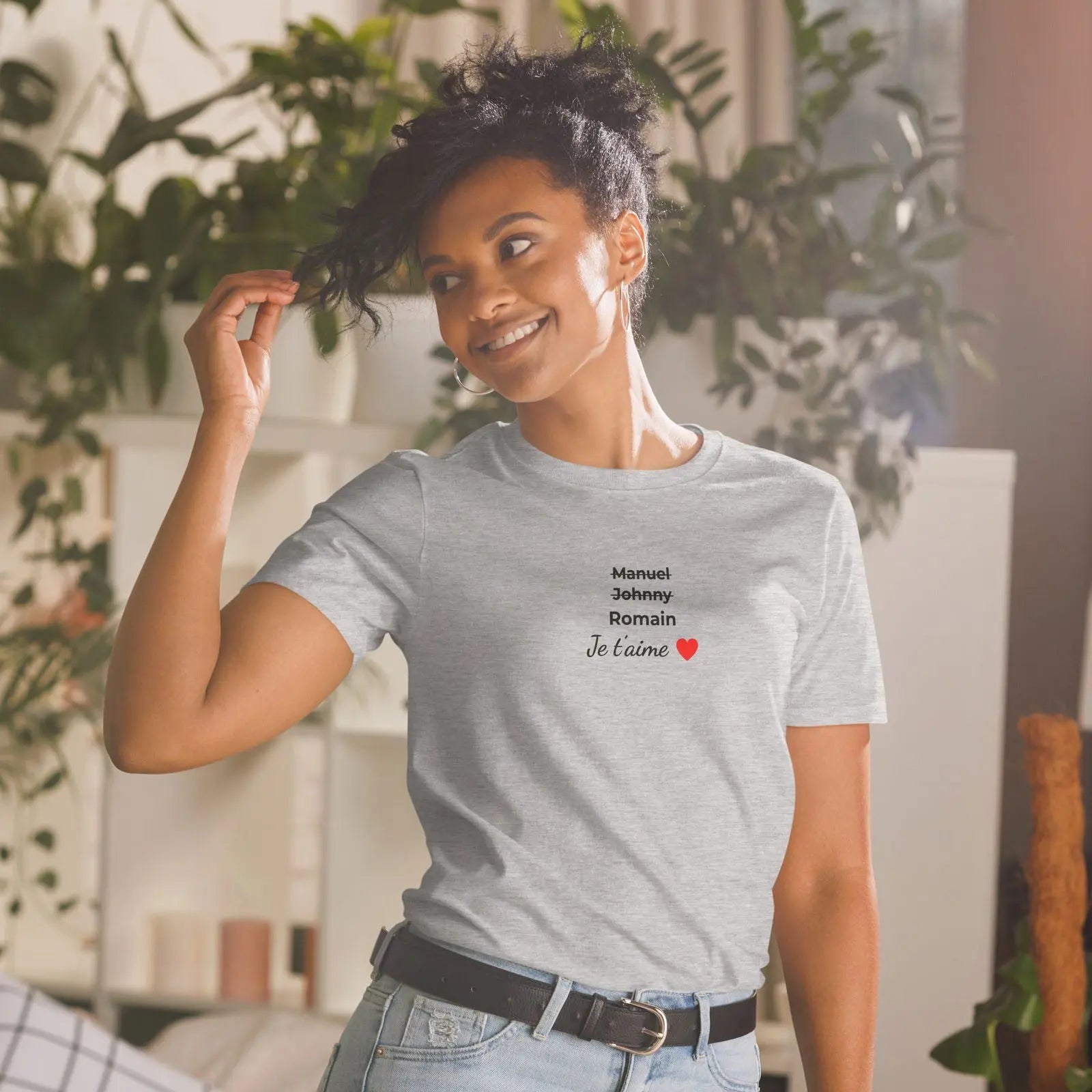 T-shirt unisexe personnalisable prénoms barrés hommes je t'aime - clair - Sedurro