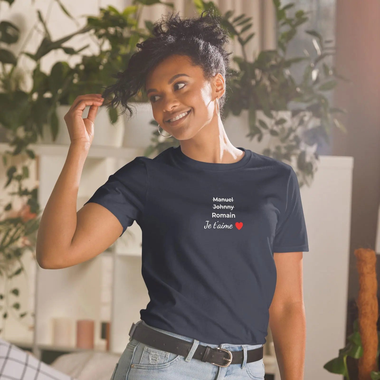 T-shirt unisexe personnalisable prénoms barrés hommes je t'aime - foncé - Sedurro