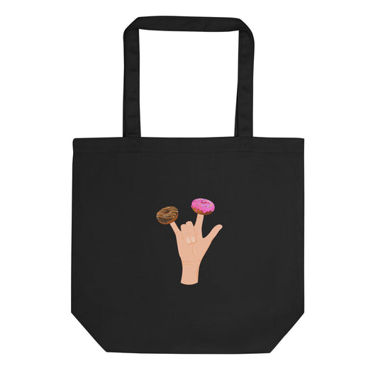 Tote bag bio Main donuts deux doigts Noir - Sedurro