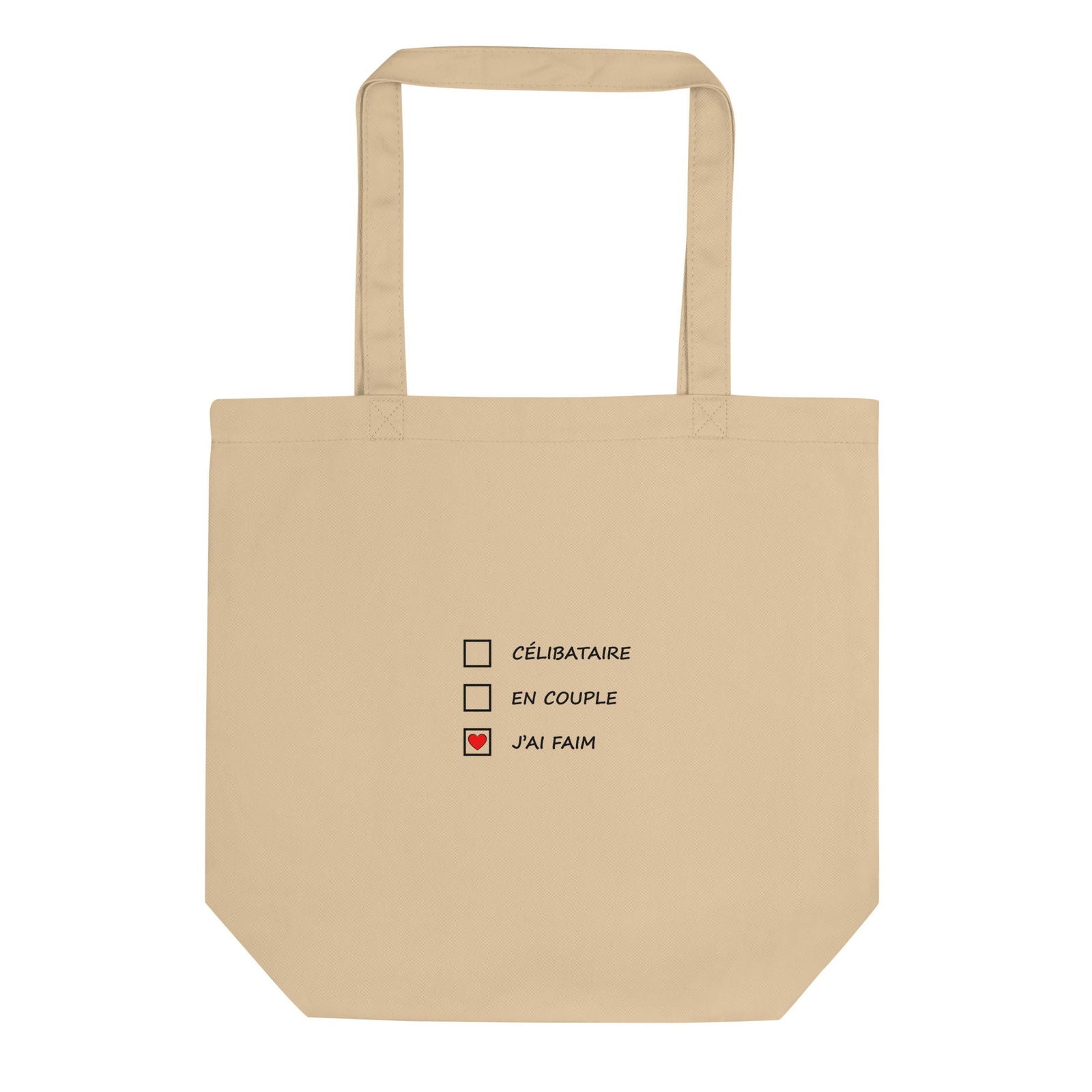 Tote bag bio Célibataire en couple j'ai faim cases à cocher - Sedurro