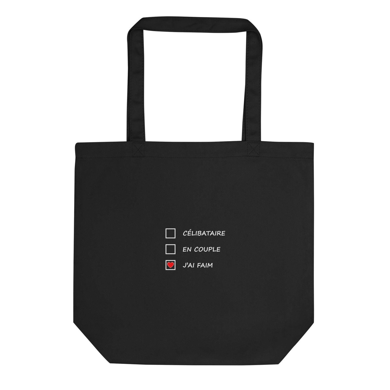 Tote bag bio Célibataire en couple j'ai faim cases à cocher - Sedurro
