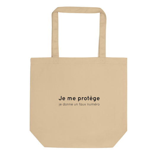 Tote bag bio Je me protège je donne un faux numéro Oyster - Sedurro
