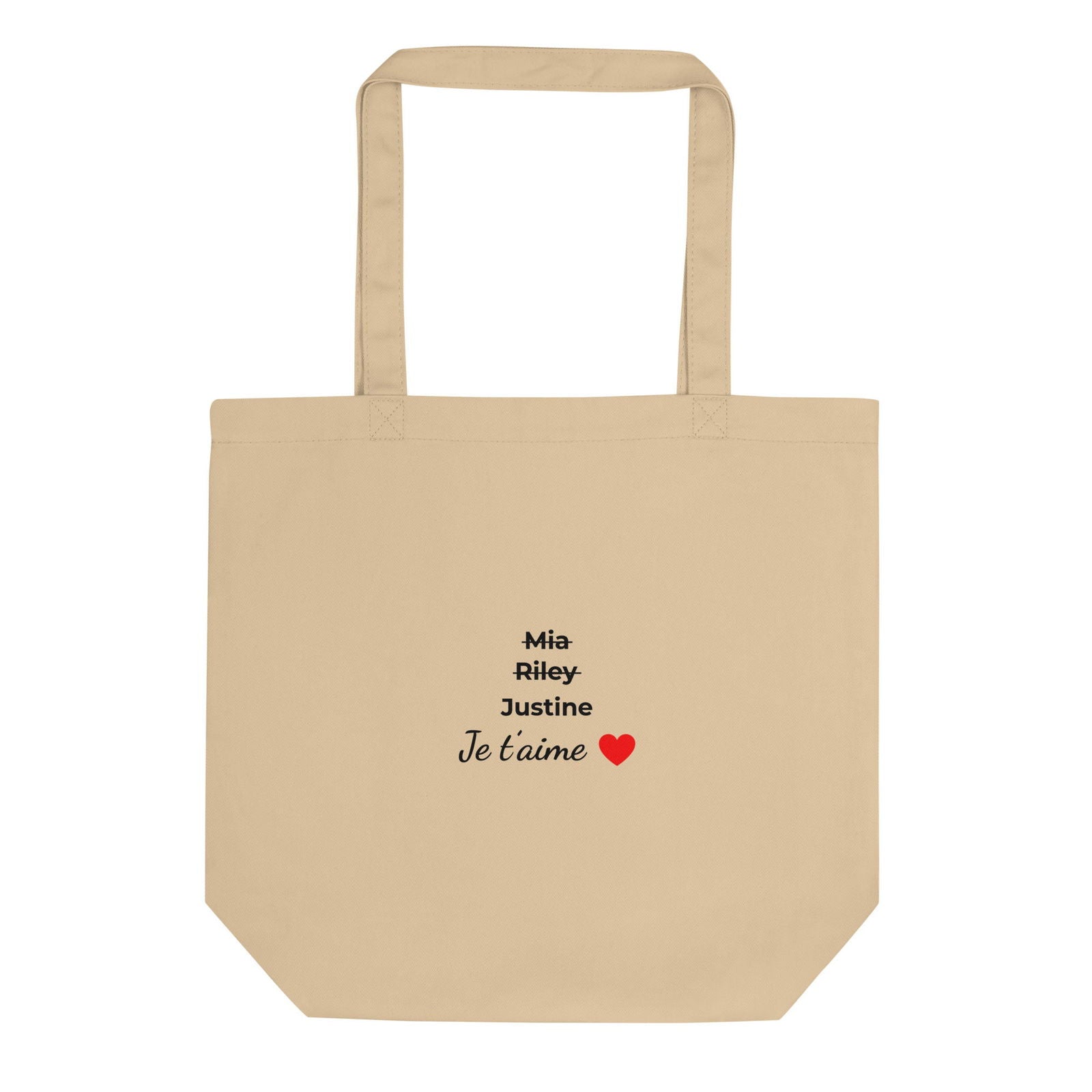 Tote bag bio personnalisable prénoms barrés femmes je t'aime - clair Default Title - Sedurro