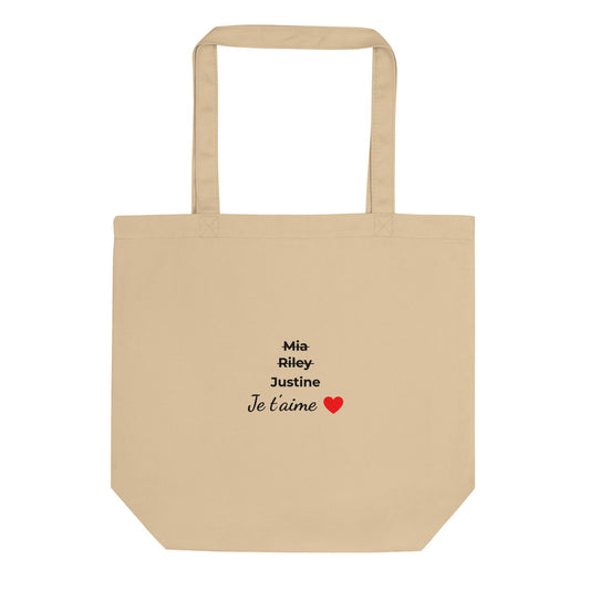 Tote bag bio personnalisable prénoms barrés femmes je t'aime - clair Default Title - Sedurro
