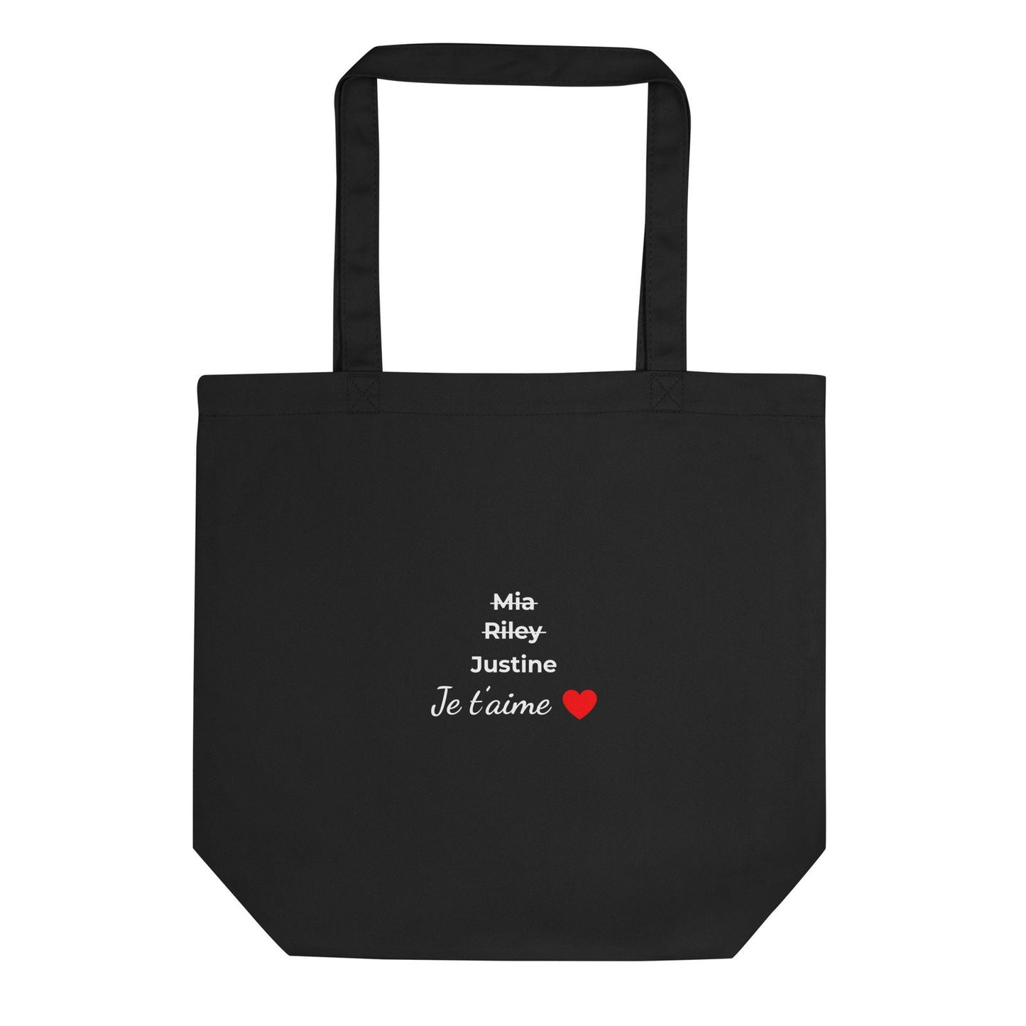 Tote bag bio personnalisable prénoms barrés femmes je t'aime - foncé - Sedurro