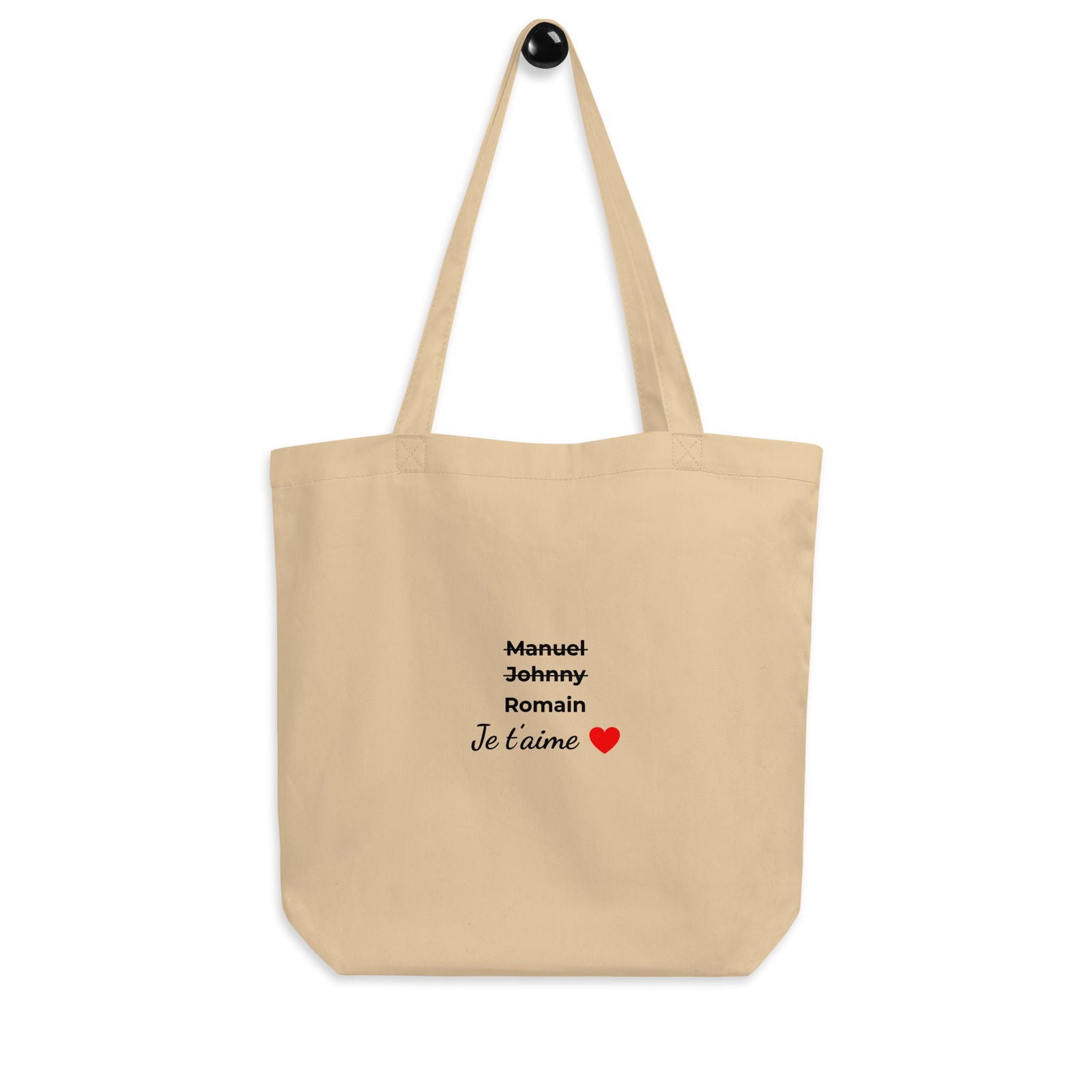 Tote bag bio personnalisable prénoms barrés hommes je t'aime - clair - Sedurro