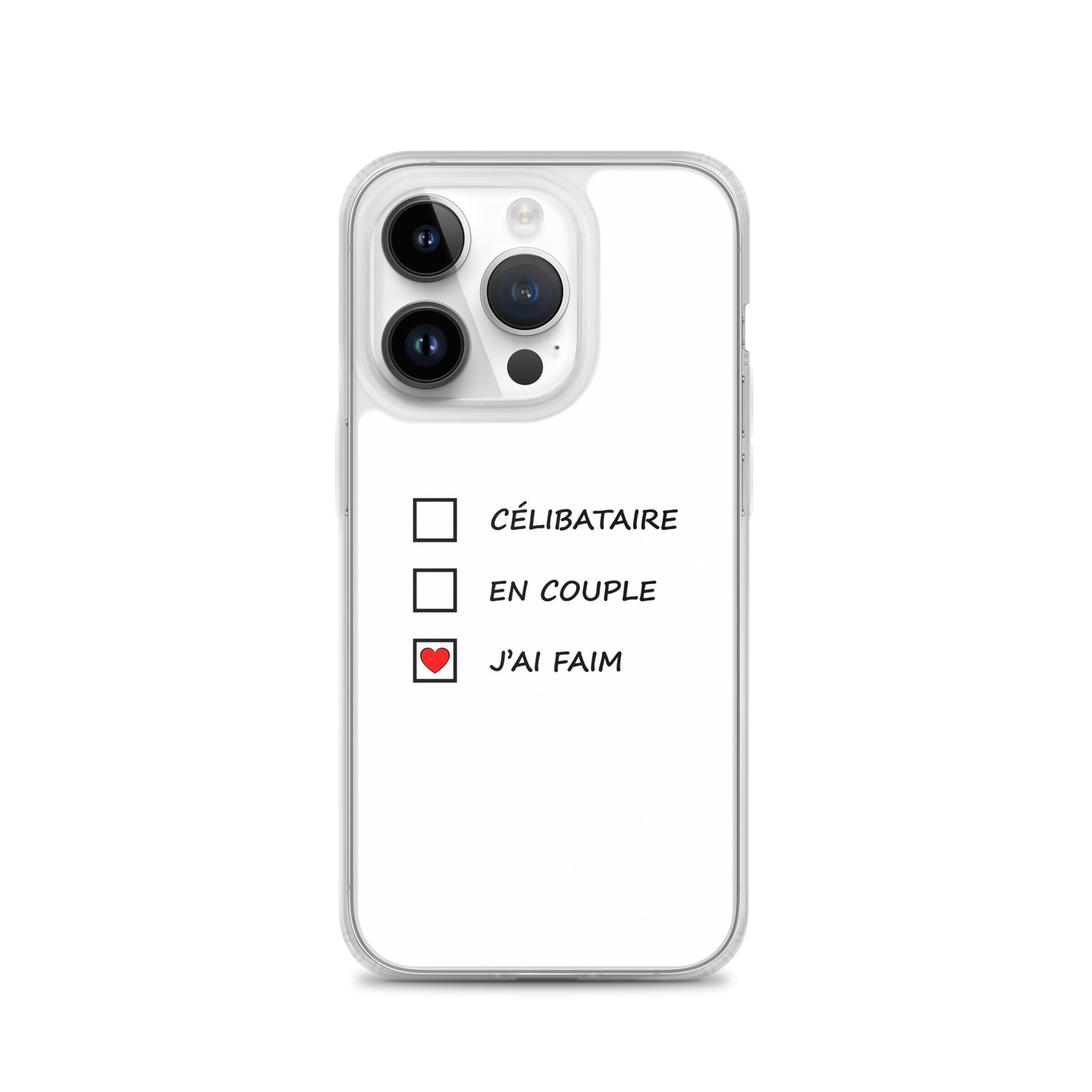 Coque iPhone Célibataire en couple j'ai faim cases à cocher iPhone 14 Pro - Sedurro