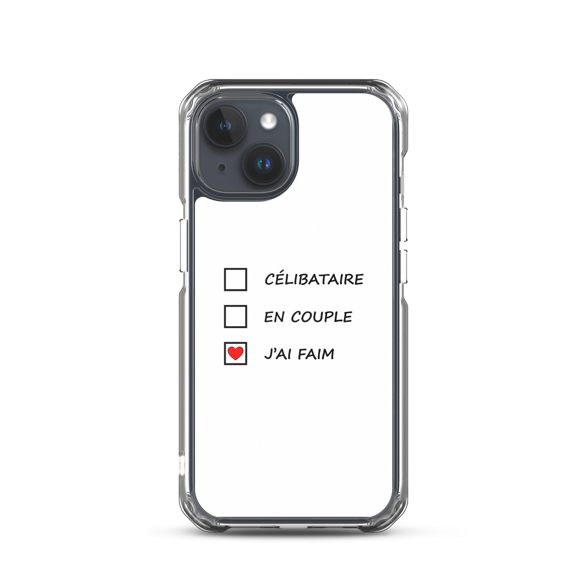 Coque iPhone Célibataire en couple j'ai faim cases à cocher iPhone 15 - Sedurro
