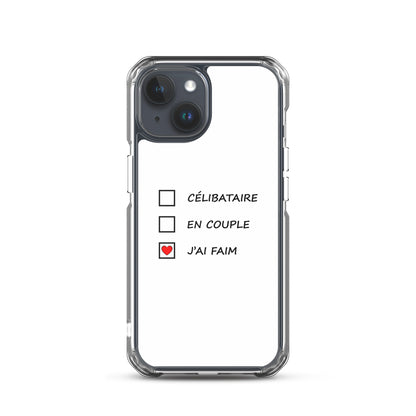 Coque iPhone Célibataire en couple j'ai faim cases à cocher iPhone 15 - Sedurro