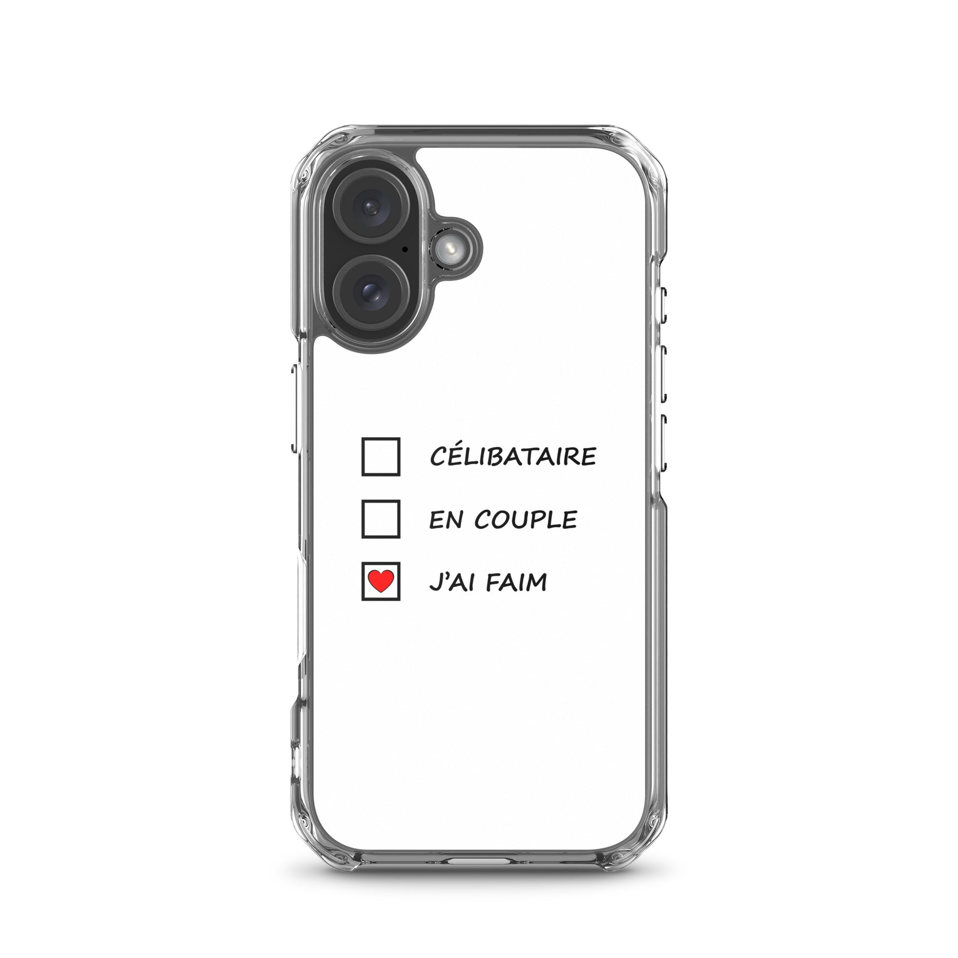 Coque iPhone Célibataire en couple j'ai faim cases à cocher iPhone 16 - Sedurro