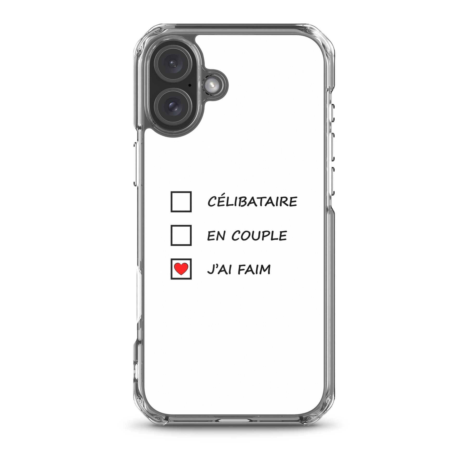 Coque iPhone Célibataire en couple j'ai faim cases à cocher iPhone 16 Plus - Sedurro