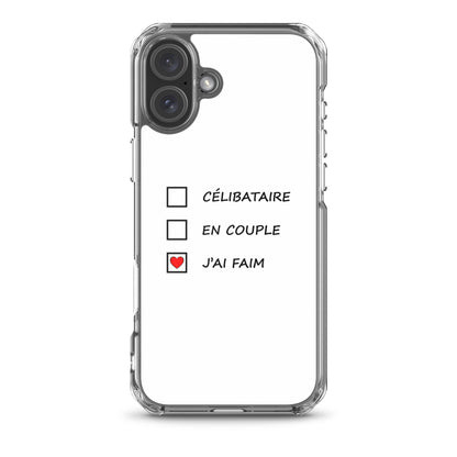 Coque iPhone Célibataire en couple j'ai faim cases à cocher iPhone 16 Plus - Sedurro
