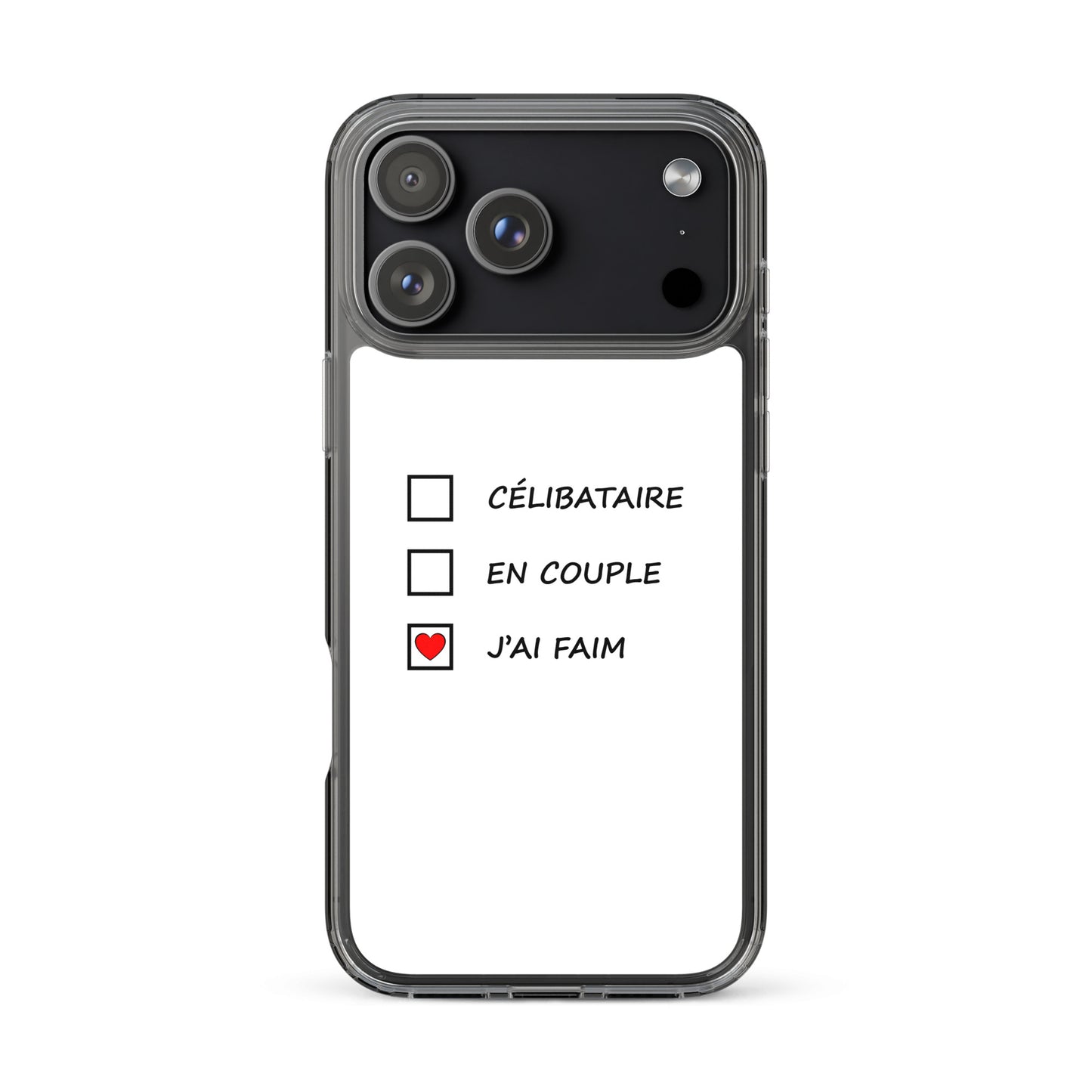 Coque iPhone Célibataire en couple j'ai faim cases à cocher - Sedurro