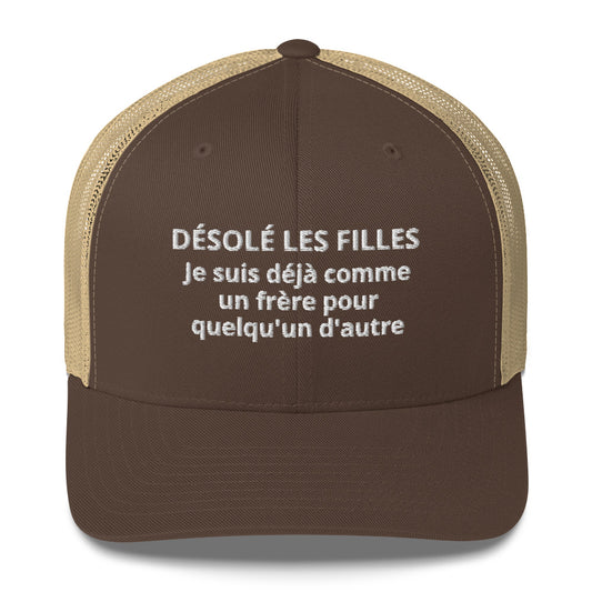 Casquette brodée Désolé les filles Je suis déjà comme un frère pour quelqu'un d'autre - Sedurro
