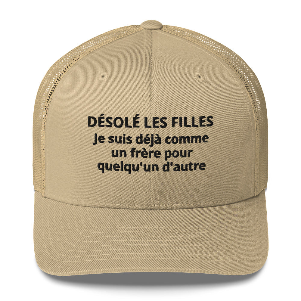 Casquette brodée Désolé les filles Je suis déjà comme un frère pour quelqu'un d'autre - Sedurro