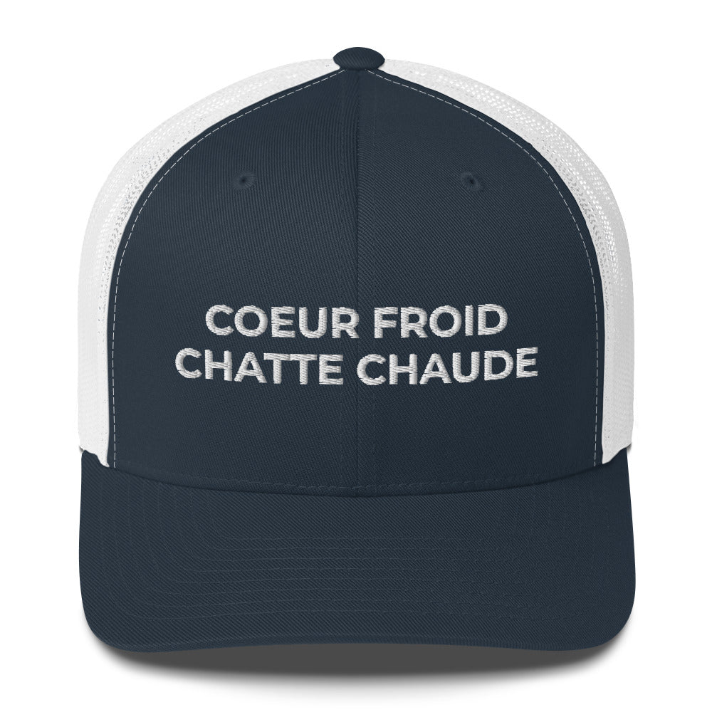 Casquette brodée Cœur froid chatte chaude Bleu Marine Blanc - Sedurro