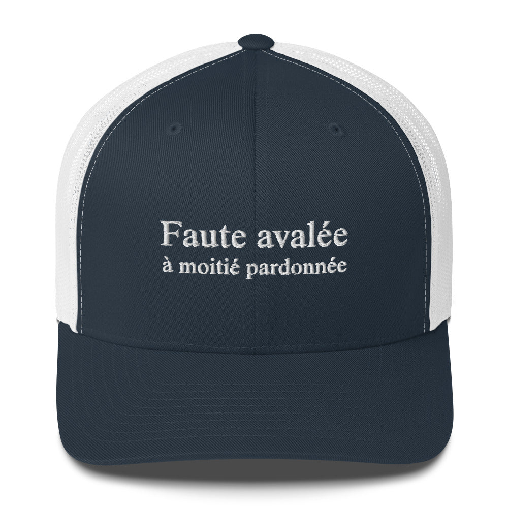 Casquette brodée Faute avalée à moitié pardonnée Bleu Marine Blanc - Sedurro