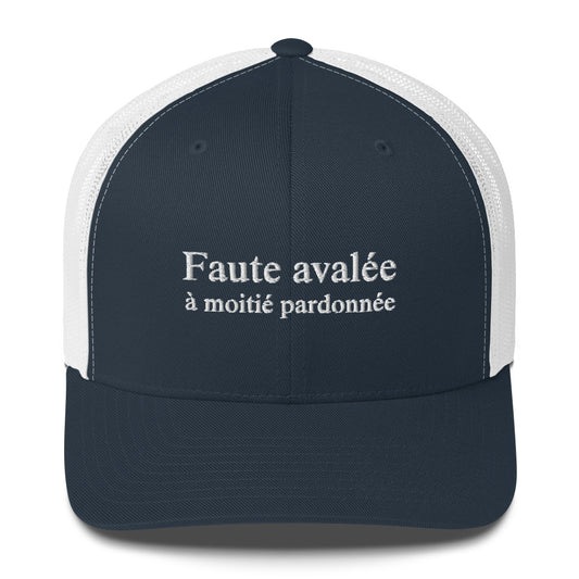 Casquette brodée Faute avalée à moitié pardonnée Bleu Marine Blanc - Sedurro
