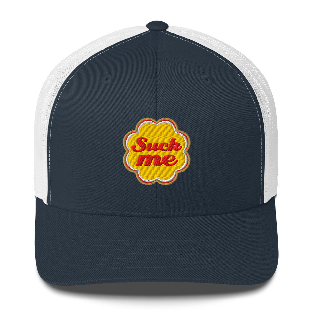 Casquette brodée Suck me sucette chupa Bleu Marine Blanc - Sedurro