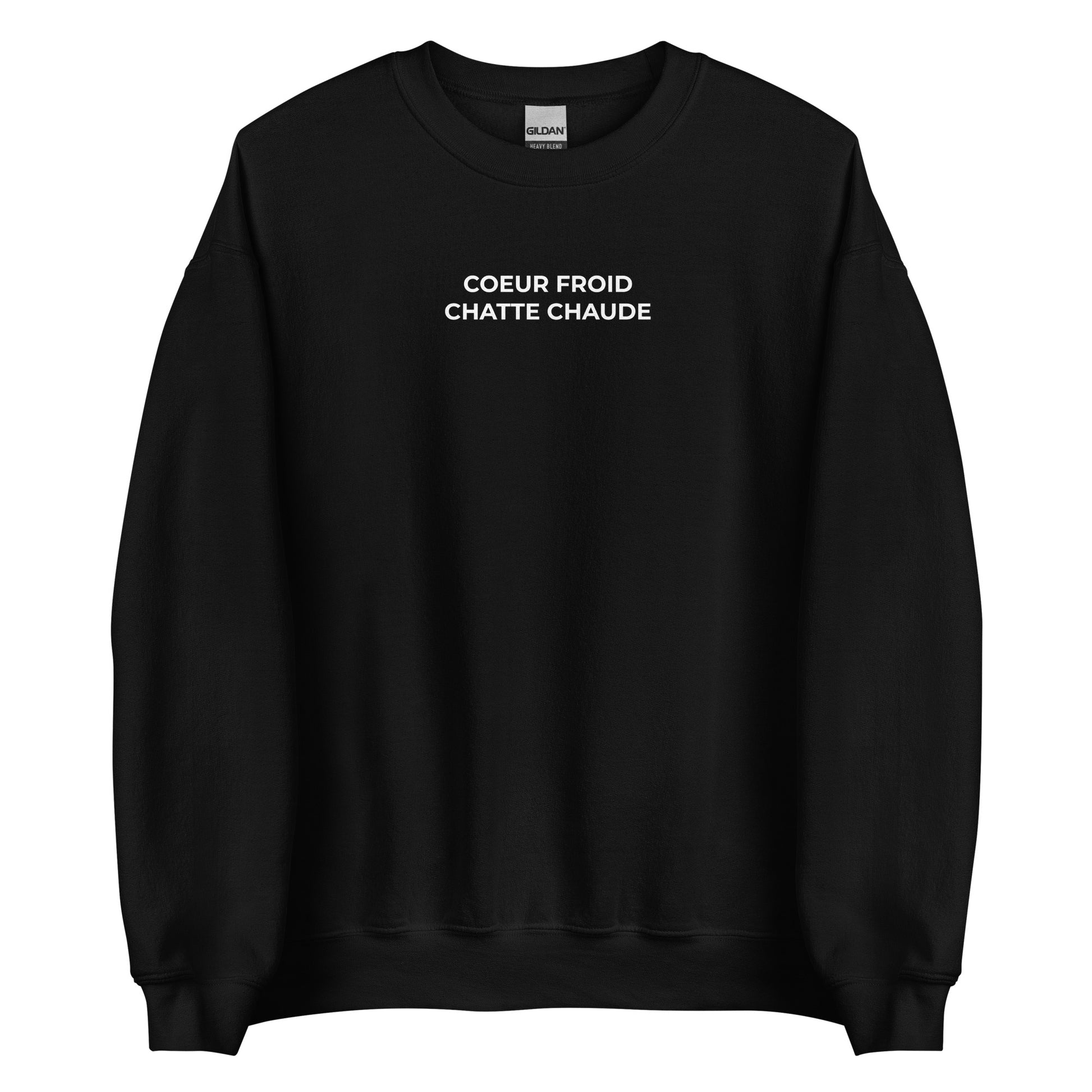 Sweat unisexe col rond Cœur froid chatte chaude Noir - Sedurro